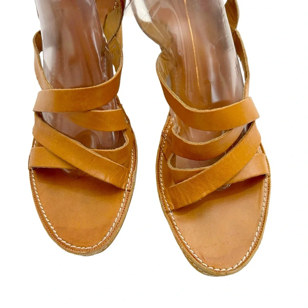 Coach Light Brown Calf Leather Telma Butterfly Adjustable Strap Wedge Sandals,10